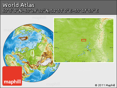 Physical Location Map of the Area around 60° 16' 48" N, 55° 19' 30" E