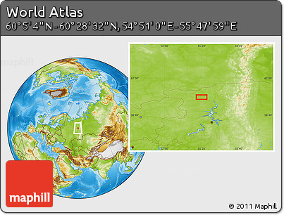 Physical Location Map of the Area around 60° 16' 48" N, 55° 19' 30" E