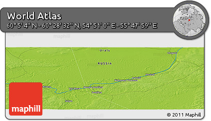 Physical Panoramic Map of the Area around 60° 16' 48" N, 55° 19' 30" E