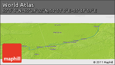 Physical Panoramic Map of the Area around 60° 16' 48" N, 55° 19' 30" E