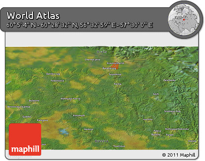 Satellite 3D Map of the Area around 60° 16' 48" N, 57° 1' 29" E