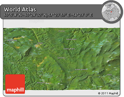 Satellite 3D Map of the Area around 60° 16' 48" N, 57° 52' 30" E