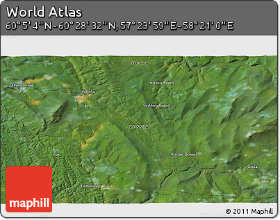 Satellite 3D Map of the Area around 60° 16' 48" N, 57° 52' 30" E
