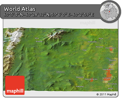 Satellite 3D Map of the Area around 60° 16' 48" N, 59° 34' 30" E