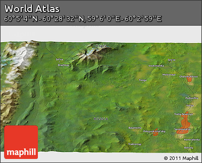 Satellite 3D Map of the Area around 60° 16' 48" N, 59° 34' 30" E