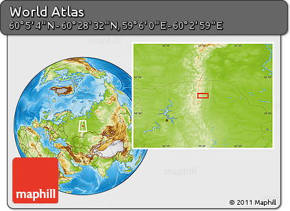 Physical Location Map of the Area around 60° 16' 48" N, 59° 34' 30" E