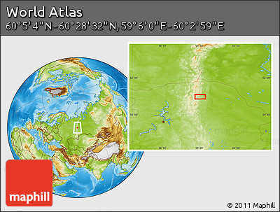 Physical Location Map of the Area around 60° 16' 48" N, 59° 34' 30" E