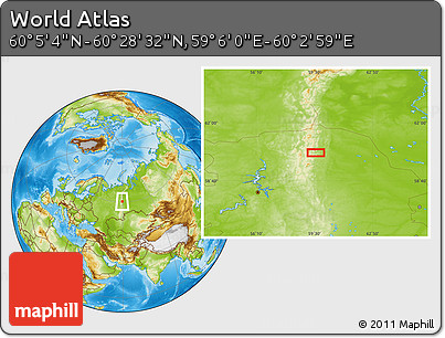 Physical Location Map of the Area around 60° 16' 48" N, 59° 34' 30" E