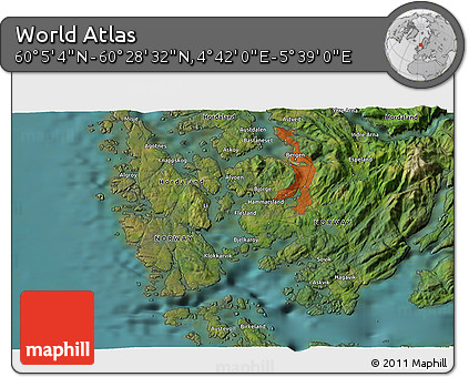 Satellite 3D Map of the Area around 60° 16' 48" N, 5° 10' 30" E