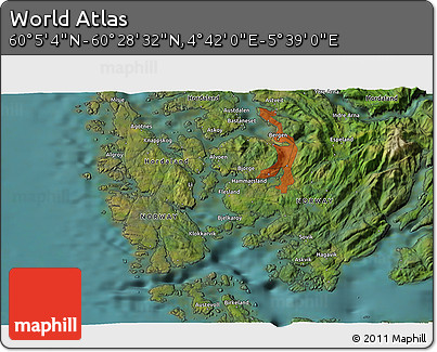 Satellite 3D Map of the Area around 60° 16' 48" N, 5° 10' 30" E
