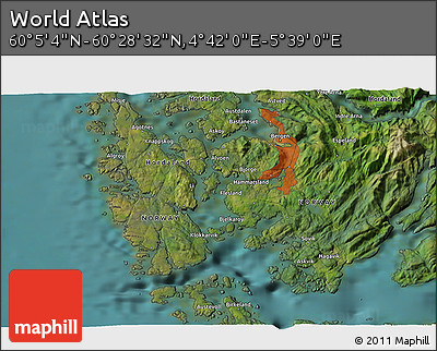 Satellite 3D Map of the Area around 60° 16' 48" N, 5° 10' 30" E