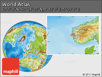 Physical Location Map of the Area around 60° 16' 48" N, 5° 10' 30" E