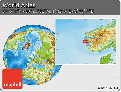 Physical Location Map of the Area around 60° 16' 48" N, 5° 10' 30" E