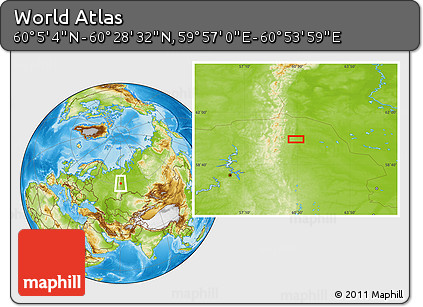 Physical Location Map of the Area around 60° 16' 48" N, 60° 25' 29" E