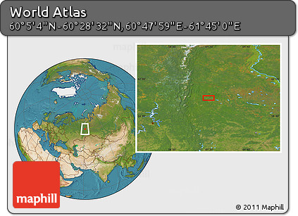 Satellite Location Map of the Area around 60° 16' 48" N, 61° 16' 29" E