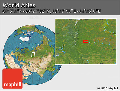 Satellite Location Map of the Area around 60° 16' 48" N, 61° 16' 29" E