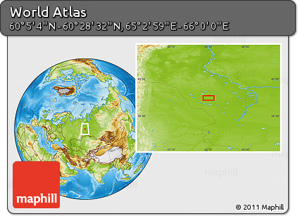 Physical Location Map of the Area around 60° 16' 48" N, 65° 31' 30" E