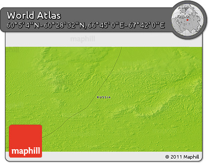 Physical 3D Map of the Area around 60° 16' 48" N, 67° 13' 29" E
