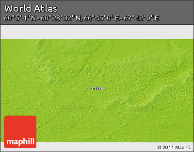 Physical 3D Map of the Area around 60° 16' 48" N, 67° 13' 29" E