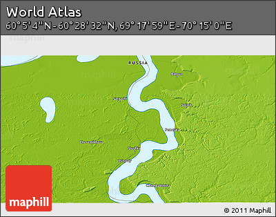 Physical 3D Map of the Area around 60° 16' 48" N, 69° 46' 30" E