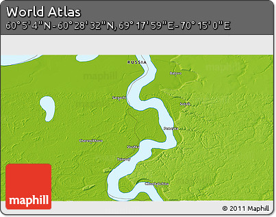 Physical 3D Map of the Area around 60° 16' 48" N, 69° 46' 30" E