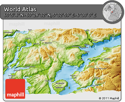 Physical 3D Map of the Area around 60° 16' 48" N, 6° 1' 30" E