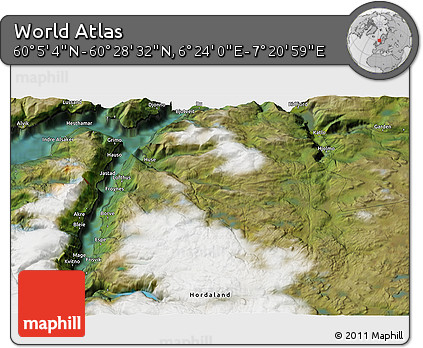 Satellite 3D Map of the Area around 60° 16' 48" N, 6° 52' 30" E