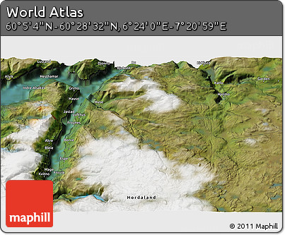 Satellite 3D Map of the Area around 60° 16' 48" N, 6° 52' 30" E