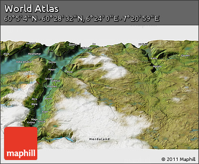 Satellite 3D Map of the Area around 60° 16' 48" N, 6° 52' 30" E