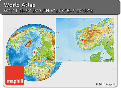 Physical Location Map of the Area around 60° 16' 48" N, 6° 52' 30" E