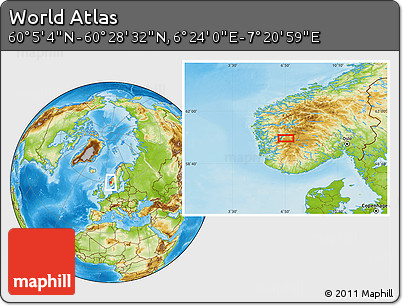 Physical Location Map of the Area around 60° 16' 48" N, 6° 52' 30" E