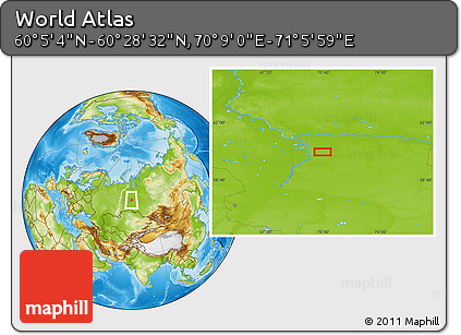 Physical Location Map of the Area around 60° 16' 48" N, 70° 37' 30" E