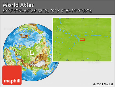 Physical Location Map of the Area around 60° 16' 48" N, 70° 37' 30" E