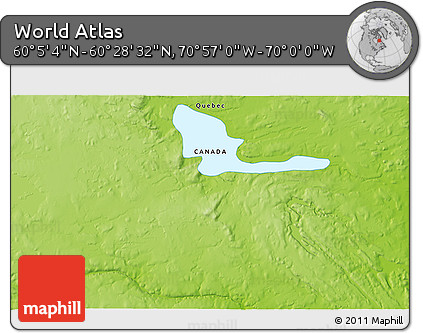 Physical 3D Map of the Area around 60° 16' 48" N, 70° 28' 29" W