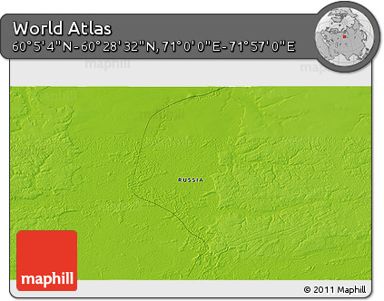 Physical 3D Map of the Area around 60° 16' 48" N, 71° 28' 29" E