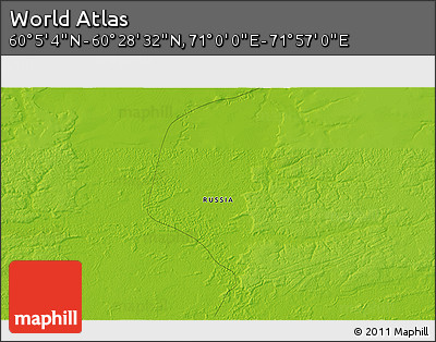 Physical 3D Map of the Area around 60° 16' 48" N, 71° 28' 29" E
