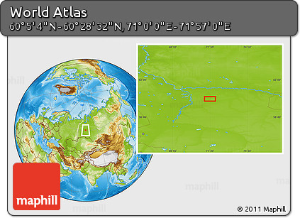 Physical Location Map of the Area around 60° 16' 48" N, 71° 28' 29" E