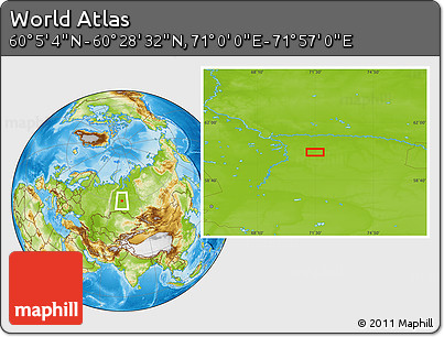 Physical Location Map of the Area around 60° 16' 48" N, 71° 28' 29" E