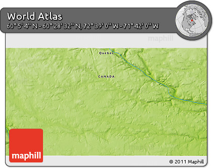 Physical 3D Map of the Area around 60° 16' 48" N, 72° 10' 30" W