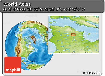 Physical Location Map of the Area around 60° 16' 48" N, 72° 10' 30" W