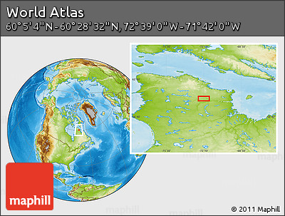 Physical Location Map of the Area around 60° 16' 48" N, 72° 10' 30" W