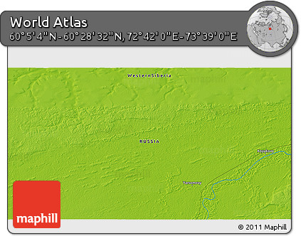Physical 3D Map of the Area around 60° 16' 48" N, 73° 10' 30" E