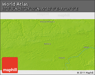 Physical 3D Map of the Area around 60° 16' 48" N, 73° 10' 30" E
