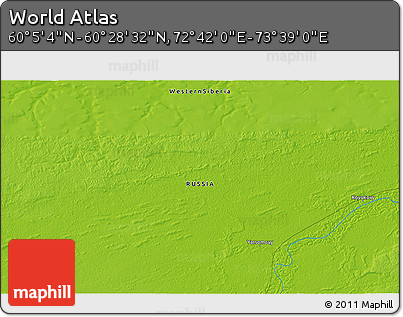 Physical 3D Map of the Area around 60° 16' 48" N, 73° 10' 30" E