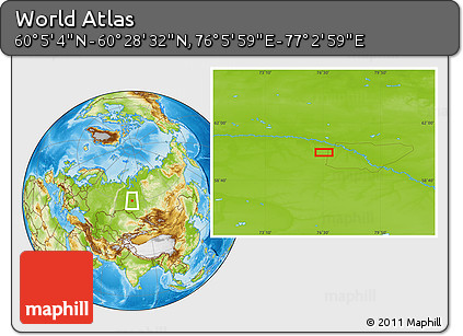 Physical Location Map of the Area around 60° 16' 48" N, 76° 34' 29" E