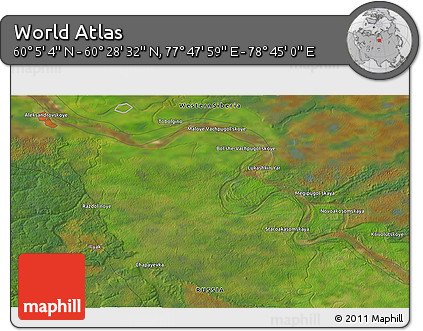 Satellite 3D Map of the Area around 60° 16' 48" N, 78° 16' 30" E