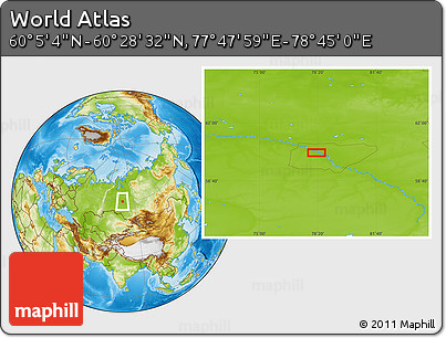 Physical Location Map of the Area around 60° 16' 48" N, 78° 16' 30" E