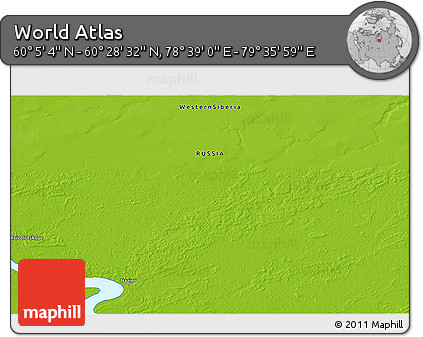 Physical 3D Map of the Area around 60° 16' 48" N, 79° 7' 30" E