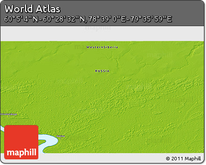 Physical 3D Map of the Area around 60° 16' 48" N, 79° 7' 30" E