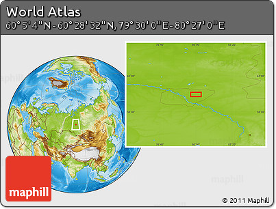 Physical Location Map of the Area around 60° 16' 48" N, 79° 58' 29" E